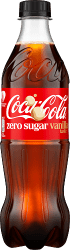Coca-Cola Zero Vanilla 50cl PET-flaska med röd etikett och texten zero sugar vanilla taste