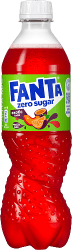 Fanta Exotic Zero Sugar 50cl PET-flaska med röd färg och tropisk fruktdesign på etiketten