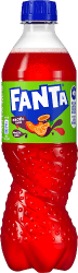 Fanta Exotic 50cl PET-flaska med röd färg och grön etikett med tropisk fruktsmak