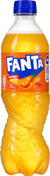 Fanta Orange 50cl PET-flaska med orange etikett och blå kork, kolsyrad apelsinläsk från Coca-Cola