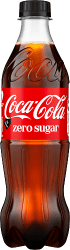 Coca-Cola Zero Sugar 50cl PET-flaska med röd etikett och svart lock, sockerfri kolsyrad läskedryck
