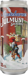Apotekarnes Julmust Sockerfri 33cl burk med klassisk julillustration föreställande en tomte i vinterlandskap