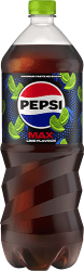 Pepsi Max Lime 1,5L PET-flaska med grön kapsyl och limeskivor på etiketten, sockerfri colaläsk