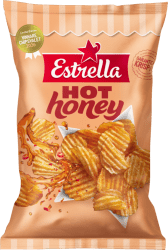 Estrella Hot Honey 160g chips i Limited Edition-påse med grovräfflade potatischips och smak av honung och chili, vinnare i Chips