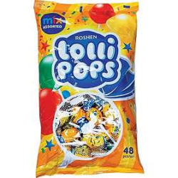Roshen Lollipops Mix Assorted 920g stor påse med blandade klubbor i olika färger och smaker, 48 st
