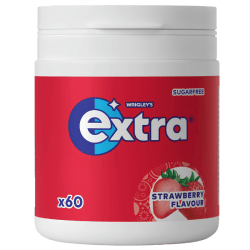 Wrigley's Extra Strawberry Flavour sockerfritt tuggummi i vit burk med röd etikett, 60 bitar, 84g