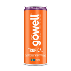 GoWell Tropical 33cl – sockerfri energidryck med tropiska smaker i 24-pack.