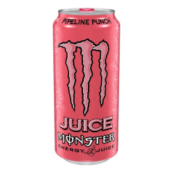 Rosa burk av Monster Juice Pipeline Punch 500ml med Monster-logotypen och texten Pipeline Punch på framsidan
