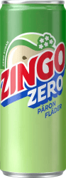 Grön sleek-burk med Zingo Zero Päron Fläder, sockerfri kolsyrad läsk från Carlsberg Sverige, 33cl