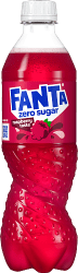 Fanta Zero Hallon 50cl PET-flaska med röd etikett och raspberry taste text, sockerfri hallonläsk