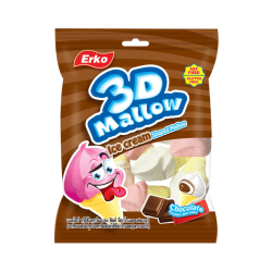 Erko 3D Mallow Ice Cream Choco 80g påse med glasformade marshmallows och chokladfyllning, Fat Free och Gluten Free