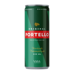 Grön 330 ml burk med Portello Original från Vasa Bryggeri, kolsyrad läskedryck kallad Norrlands Nationaldryck