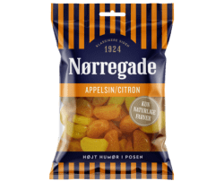 Apelsin Citron Norregade 85g påse – hårda karameller i 36-pack för återförsäljare