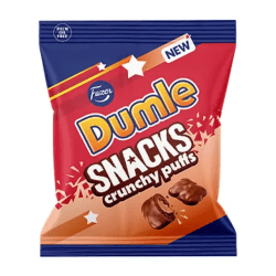 Dumle Snacks Crunchy Puffs 100g – krispiga chokladpuffar med kolasmak i 21-pack.