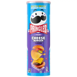 Pringles Cheeseburger 165g – chips med cheeseburgarsmak i 19-pack.