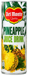 Del Monte Pineapple Juice Drink 240ml burk med ananasmotiv och grön tropisk design