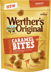 Werther's Original Blissful Bites Crunchy 140g påse – chokladpraliner i 12-pack för återförsäljare