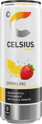 CELSIUS Sparkling Strawberry Lemonade 355ml burk, sockerfri energidryck med smak av jordgubb och lemonad, 7 vitaminer, zero suga