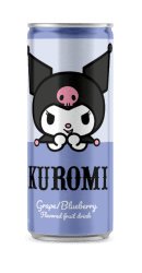 Hello Kitty Kuromi Drink 250ml burk med druva och blåbärsmak, lila förpackning med Kuromi-karaktären
