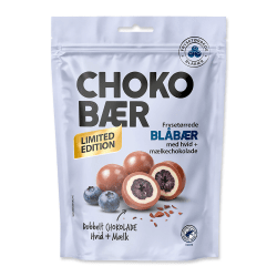 Nordthy Chokobær Limited Edition påse med frysetorrade blåbär doppade i vit choklad och mjölkchoklad, 80g
