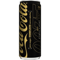 Svart och gulddesignad Coca-Cola Zero Koffeinfri burk 33cl, sockerfri och koffeinfri kolsyrad läskedryck