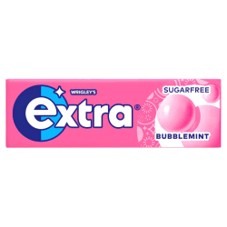 Wrigley's Extra White Bubblemint sockerfritt tuggummi, rosa stickförpackning 14g med 10 tuggummin