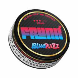 Frunk Slim Blue Razz – tobaksfria nikotinpåsar med blå hallonsmak i 10-pack.