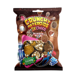 Påse med Burmar Crunchy Asteroids 3xChoco, krispiga chokladgodisar i tre varianter, glutenfri och laktosfri