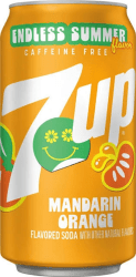 7UP Mandarin Orange Endless Summer koffeinfri läsk i orange burk 355ml med mandaringrafik och Endless Summer-logotyp