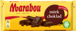 Marabou Mörk Choklad 180g i gul förpackning med chokladbitar framför, märkt med 43% kakao