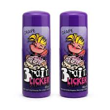 Två lila flaskor Brain Licker Grape 60ml med rullerball och Brain Licker-logotyp mot vit bakgrund