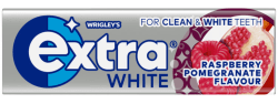Wrigley's Extra White tuggummi i silverförpackning med smak av hallon och granatäpple, 14g, för rena och vita tänder