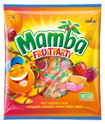 Mamba Fruitparty 140g 24-pack – fruktiga sega godisbitar för kiosker och livsmedelsbutiker