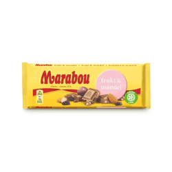 Marabou Frukt & Mandel 24x90g – len mjölkchoklad med bitar av frukt och mandel, populär chokladkaka perfekt för kiosker, butiker