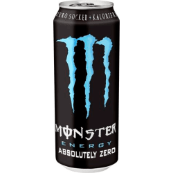 Monster Energy Absolutely Zero 500 ml svart burk med blå logotyp och texten Zero Socker och Kalorier