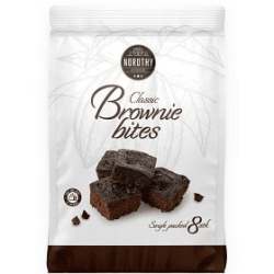 Påse med Nordthy Classic Brownie Bites, 8 individuellt förpackade browniebitar, 200g förpackning