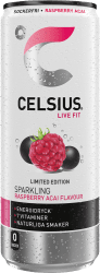 Celsius Live Fit Raspberry Acai Green Tea energidryck i vit burk, icke-kolsyrad, 12x250ml, grossistförpackning