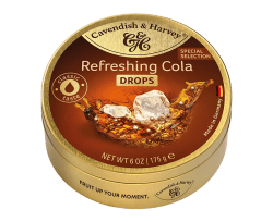 Cavendish & Harvey Refreshing Cola Drops 175g – colakarameller i plåtask