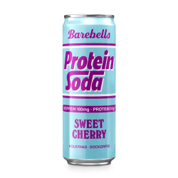 Barebells Protein Soda Sweet Cherry 355ml ljusblå burk med lila text, kolsyrad och sockerfri proteindryck med körsbärssmak
