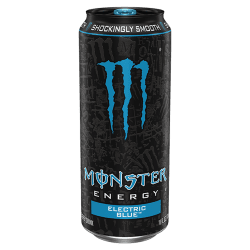 Monster Energy Electric Blue 473ml svart burk med blå logotyp och texten Shockingly Smooth
