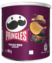 Pringles Texas BBQ 40g – chips med BBQ-smak i 12-pack.