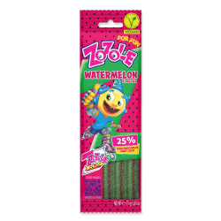 Zozole Watermelon Jellies 75g förpackning med vegan-märkning, grön och rosa design med tecknad figur på rullskridskor och 25% fr