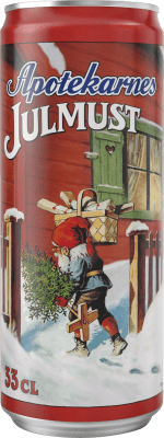 Zoom bild av Apotekarnes Julmust 33cl röd aluminiumburk med klassisk julillustration av tomte i snölandskap