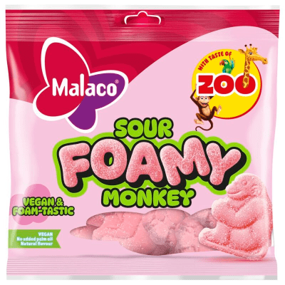 Zoom bild av Malaco Zoo Foamy Monkey Sour 115g surt skumgodis fruktgodis