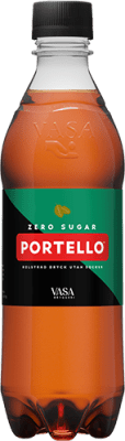 Zoom bild av Portello Zero Sugar 50cl PET-flaska från Vasa Bryggeri med grön och svart etikett, sockerfri kolsyrad läsk