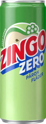 Zoom bild av Grön sleek-burk med Zingo Zero Päron Fläder, sockerfri kolsyrad läsk från Carlsberg Sverige, 33cl