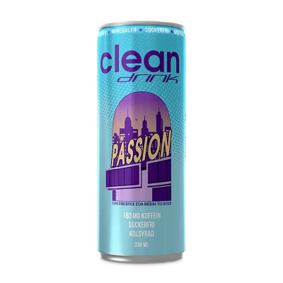 Clean Passion Fruit 33cl – sockerfri energidryck med passionsfrukt i 24-pack.