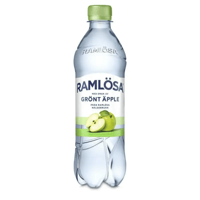 Zoom bild av Ramlösa Grönt Äpple 50cl PET-flaska med grön kork och etikett med bild av grönt äpple