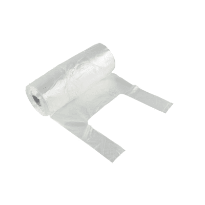 Zoom bild av Rulle med transparenta fruktpåsar med knythandtag, 8 liter, 150 påsar per rulle, vit genomskinlig plast