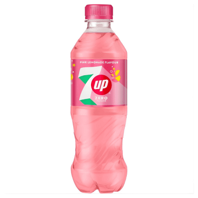 7UP Zero Pink Lemonade 50cl – sockerfri lemonad med rosa citrussmak i 12-pack.